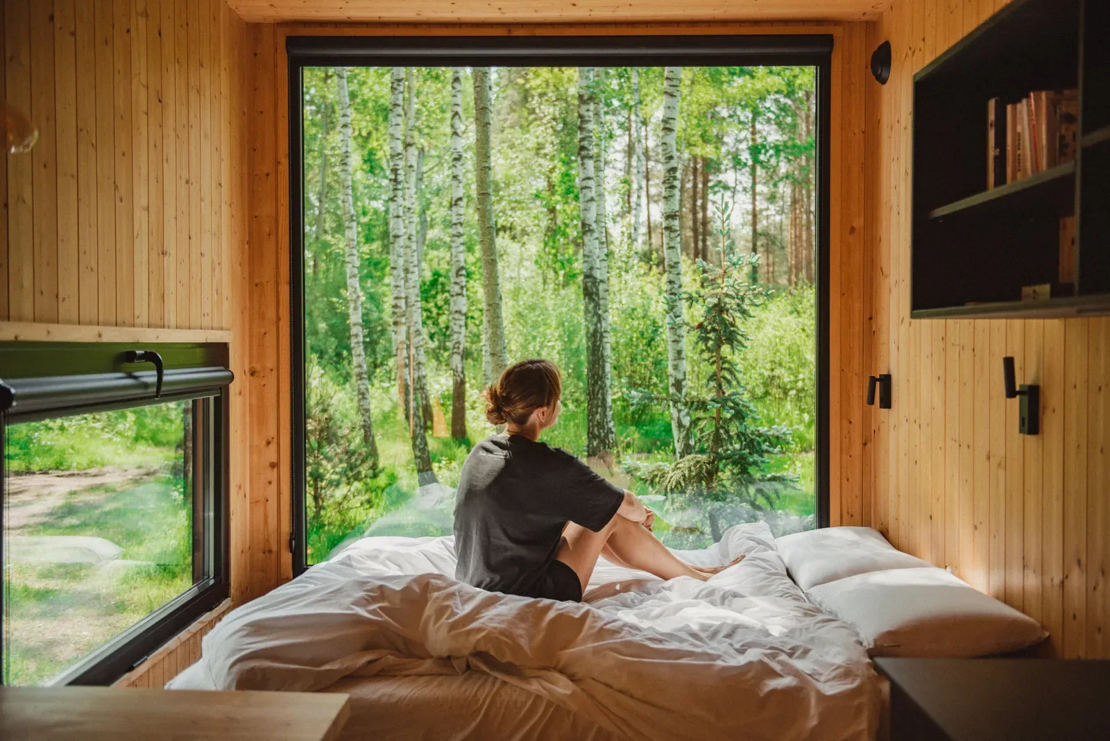 An AlohaCamp cabin in the forest